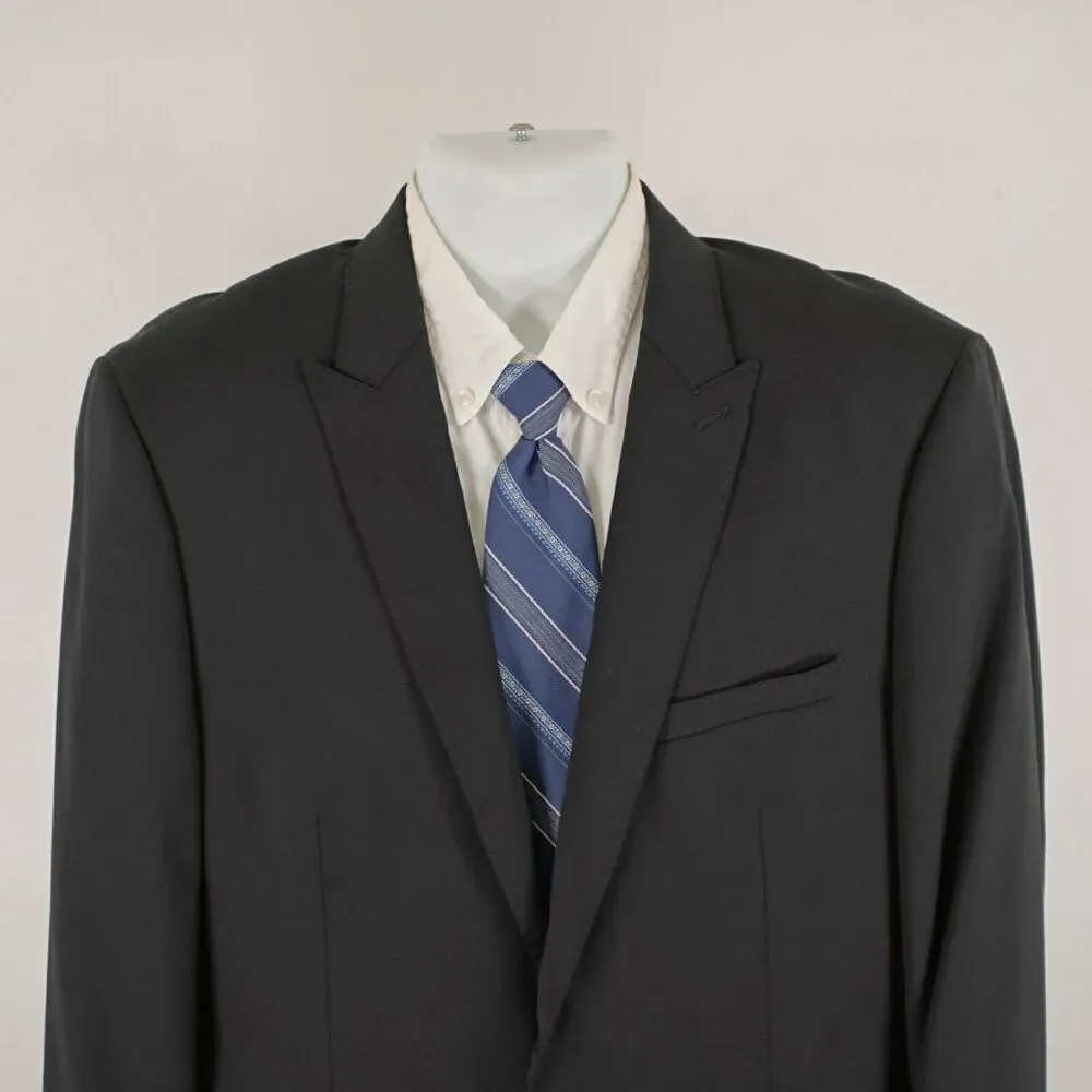 Calvin Klein‎ Black Wool Peak Label 2 Button Blazer / Suit Jacket 40R Tagged 44L